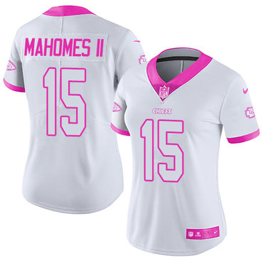 Nike Chiefs #15 Patrick Mahomes II White Pink Women's Stitched NFL Limited Rush Fashion Jersey