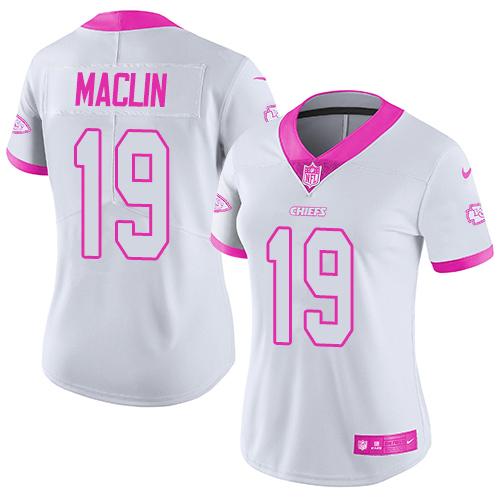 Nike Chiefs #19 Jeremy Maclin White Pink Women's Stitched NFL Limited Rush Fashion Jersey