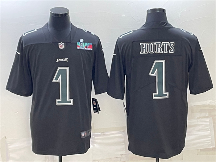 Men's Philadelphia Eagles #1 Jalen Hurts Black Green Super Bowl LVII Patch Vapor Untouchable Limited Stitched Jersey