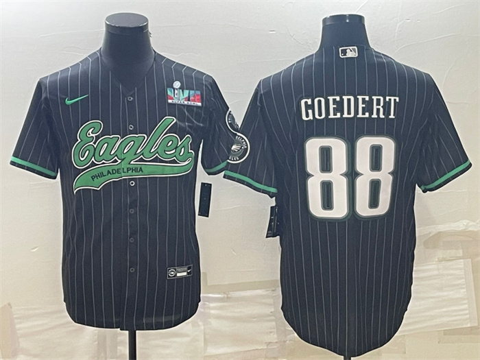 Men's Philadelphia Eagles #88 Dallas Goedert Black With Super Bowl LVII Patch Cool Base Stitched Baseball Jerseys