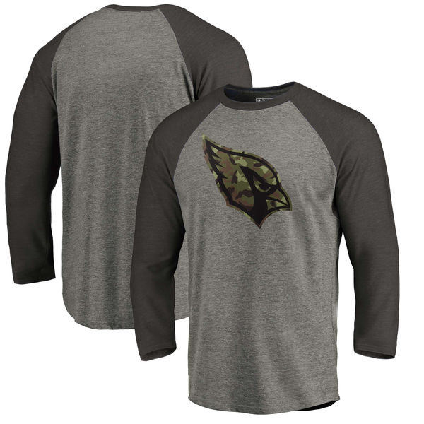 Arizona Cardinals NFL Pro Line By Fanatics Branded Black Gray Tri Blend 34-Sleeve T-Shirt